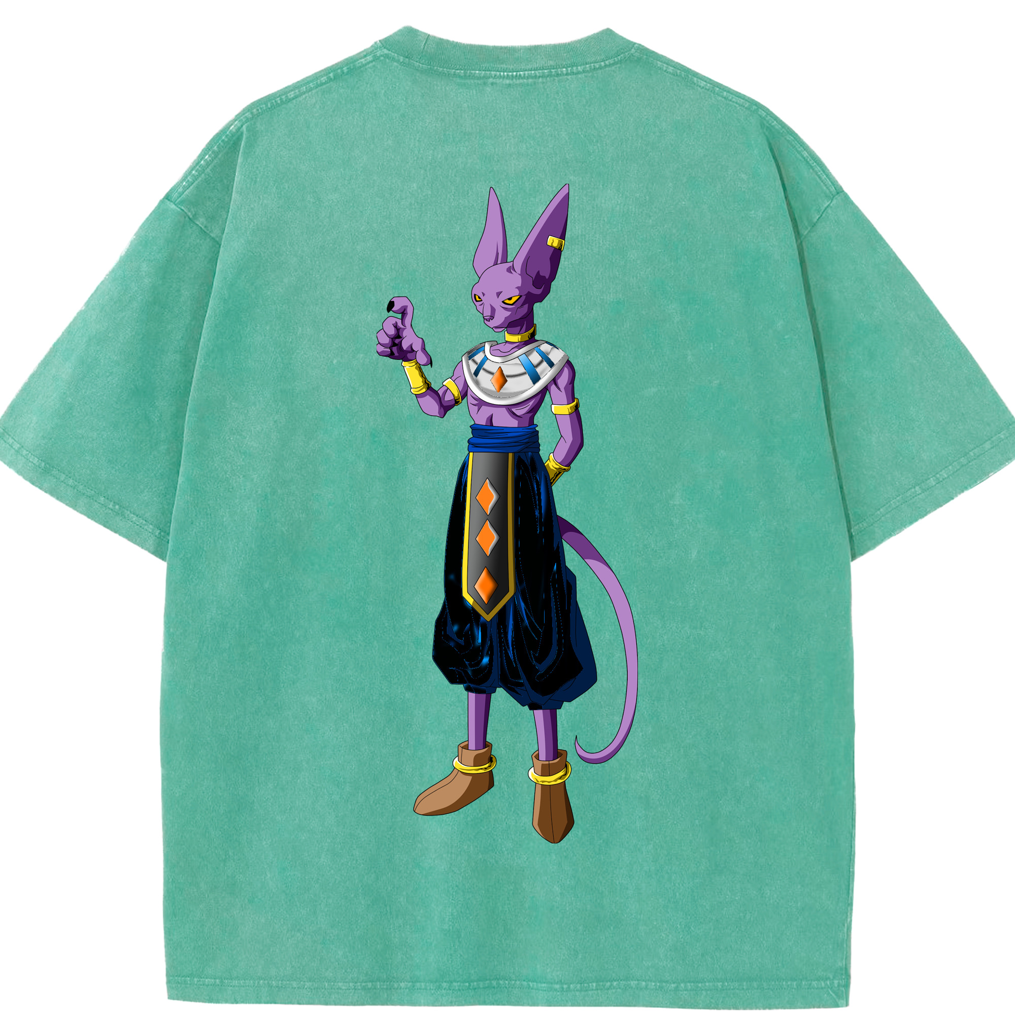 （画像用） ドラゴンボール ビルス 破壊神ビルス DRAGON BALL Beerus Birusu 綿100% ヴィンテージ風 半袖Tシャツ（背面プリント）